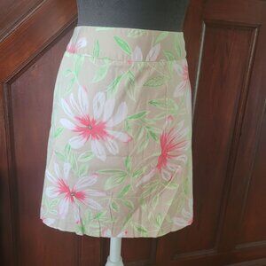 Talbots Petite A-Line Floral Skirt Size 14P Beige & Pink
